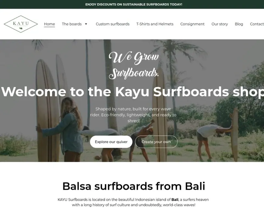 Kayu Surfboards — live site screenshot