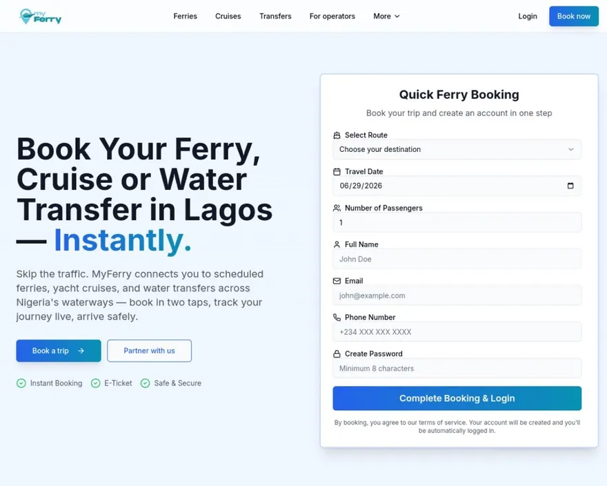 MyFerry — live site screenshot